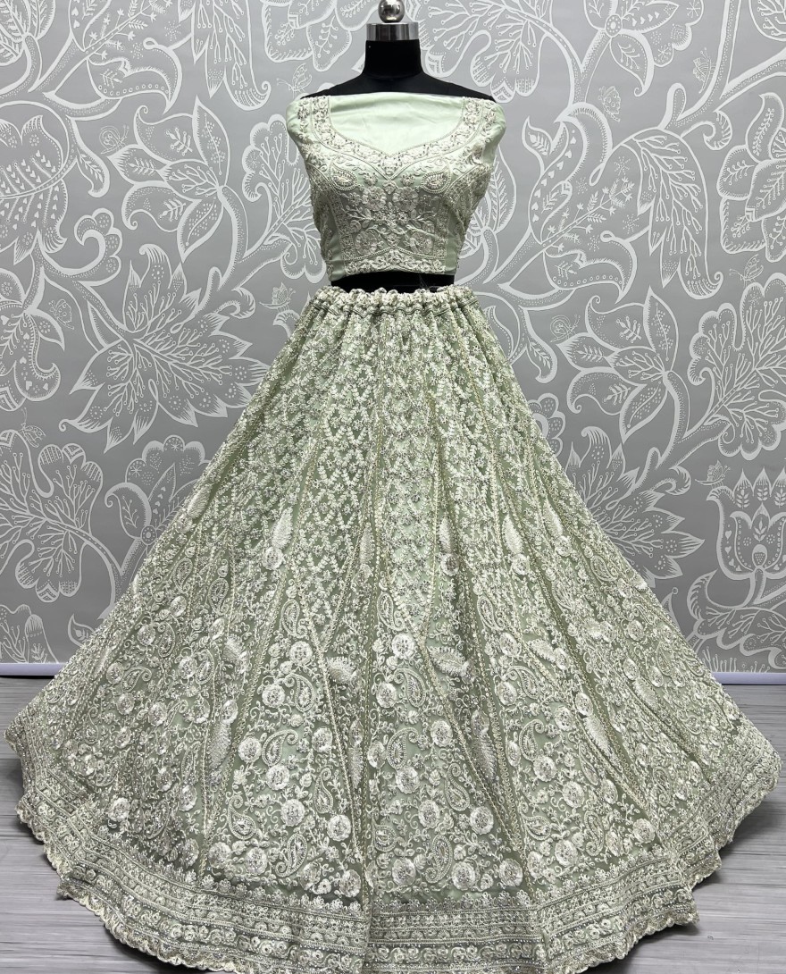2564-green - Dori and Zircon Diamond green Combine Designer Partywear Lehengacholi 